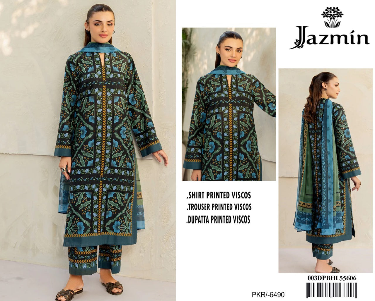 Jazmin Original – Blue Premium Viscose 3PC Suit | Winter Collection ❄️