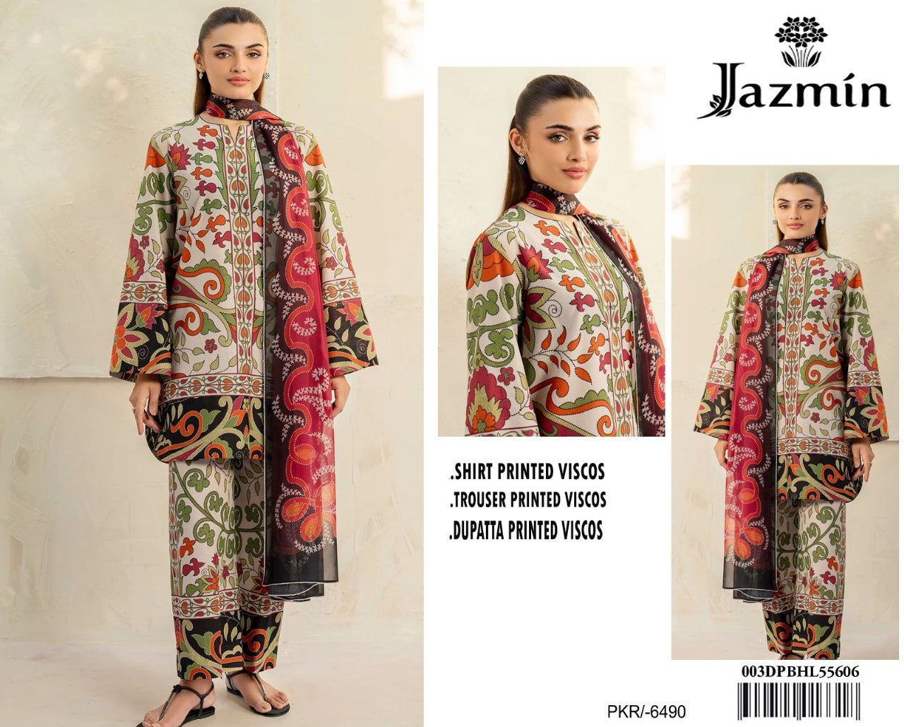 Jazmin Original – Classic Maroon Premium Viscose 3PC Suit | Winter Collection ❄️