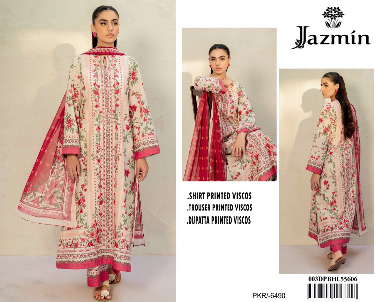 Jazmin Original – Peach Premium Viscose 3PC Suit | Winter Collection ❄️