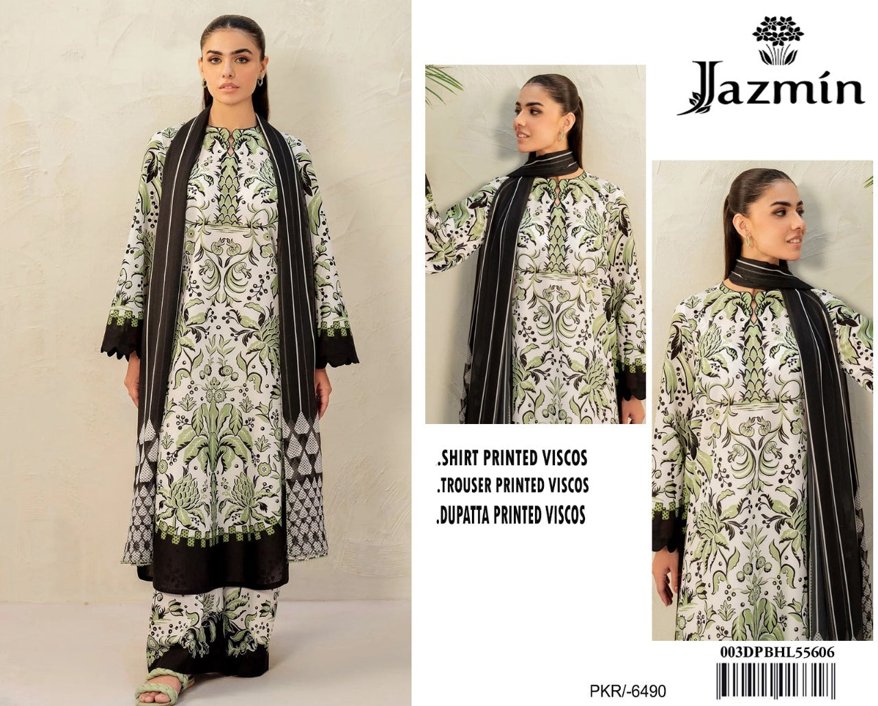 Jazmin Original – Parrot Green Premium Viscose 3PC Suit | Winter Collection ❄️