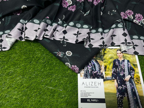 Alizeh Royal Classic – Black Digital Printed 3PC Khaddar Suit