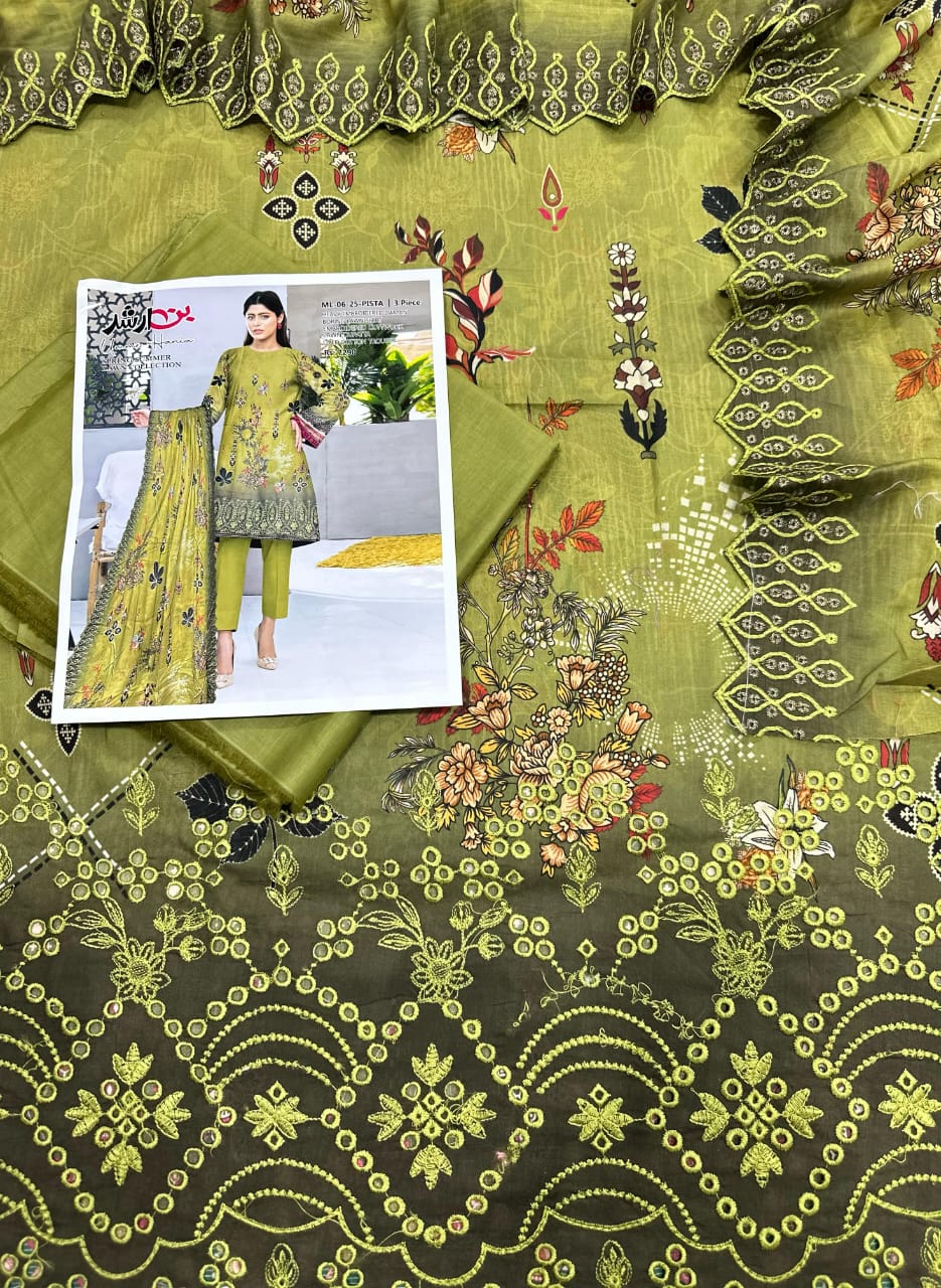 ✨ BIN ARSHAD PISTA – Premium 3PC Embroidered Lawn Suit with Cutwork Dupatta