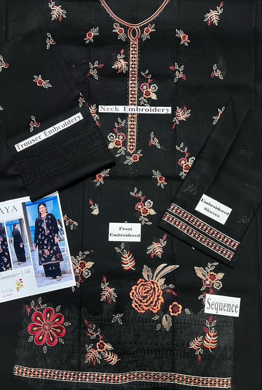 SAYA Summer Collection 2025 | Elegant Black 2PC Heavy Embroidered Suit | Vol.02 – Maleeha Arts (Free Delivery)
