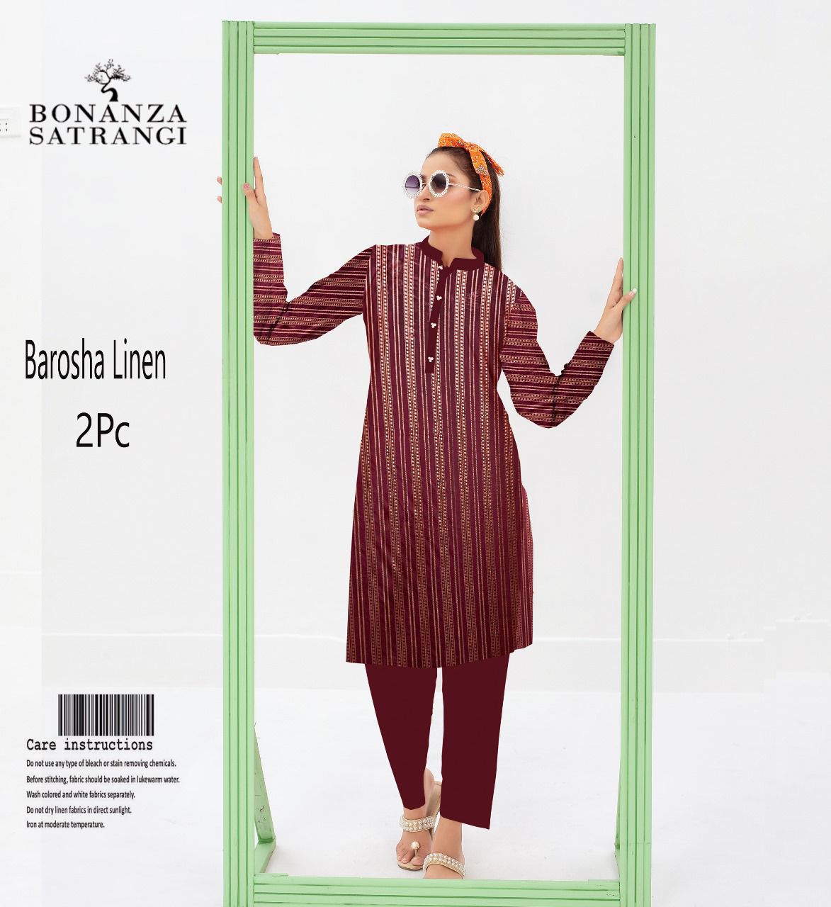 Bonanza Satrangi Barosha Linen 2PC – Rust Mehroon Elegance | Original Brand | Free Delivery