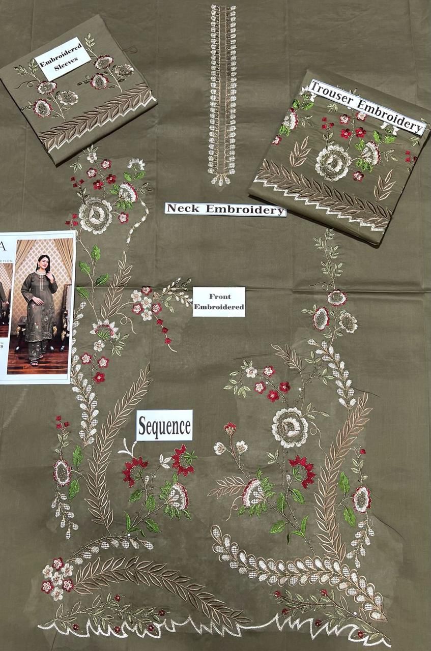 SAYA Summer Collection 2025 | Olive Green 2PC Heavy Embroidered Suit | Vol.02 – Maleeha Arts (Free Delivery)