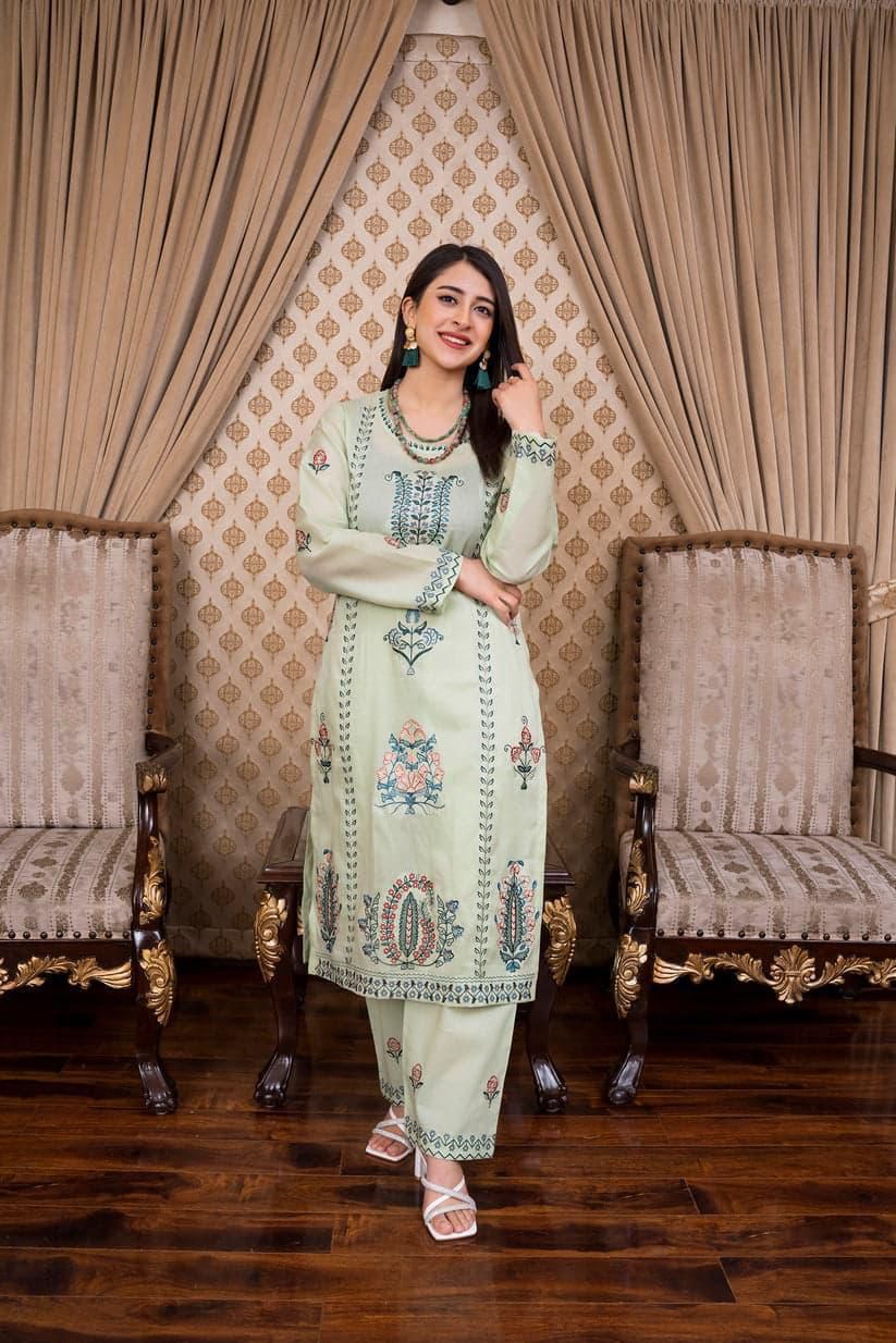 SAYA Summer Collection 2025 | Olive Green 2PC Heavy Embroidered Suit | Vol.02 – Maleeha Arts (Free Delivery)