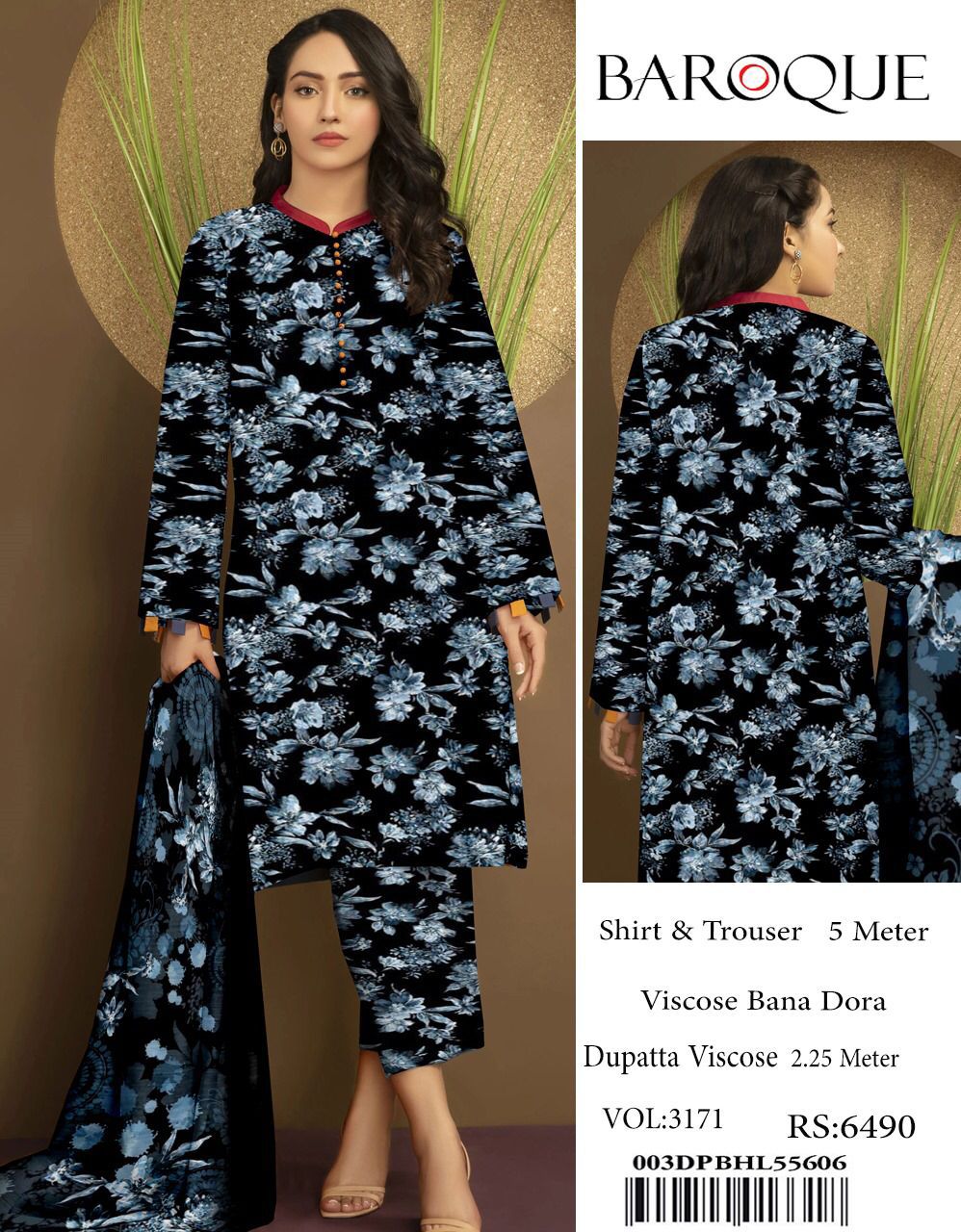 Baroque Winter Collection – Royal Blue Majesty (3PC Viscose Suit)  ✨ Original Baroque Brand | ❄️ Winter Sale – 30% OFF + Free Delivery ❄️