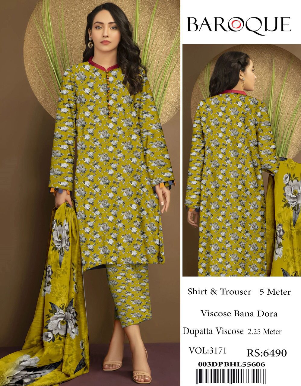 Baroque Winter Collection – Mehendi Elegance (3PC Viscose Suit)  ✨ Original Baroque Brand | ❄️ Winter Sale – 30% OFF + Free Delivery ❄️