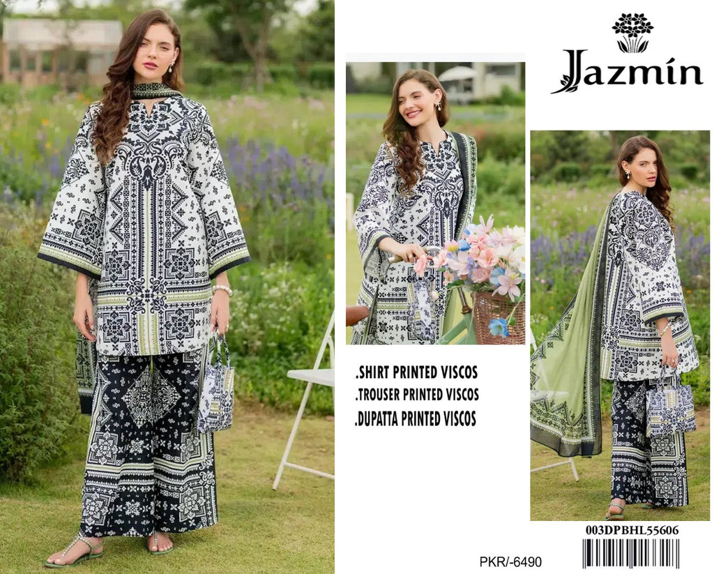 Jazmin Original – Smoky & White Premium Viscose 3PC Suit | Winter Collection ❄️