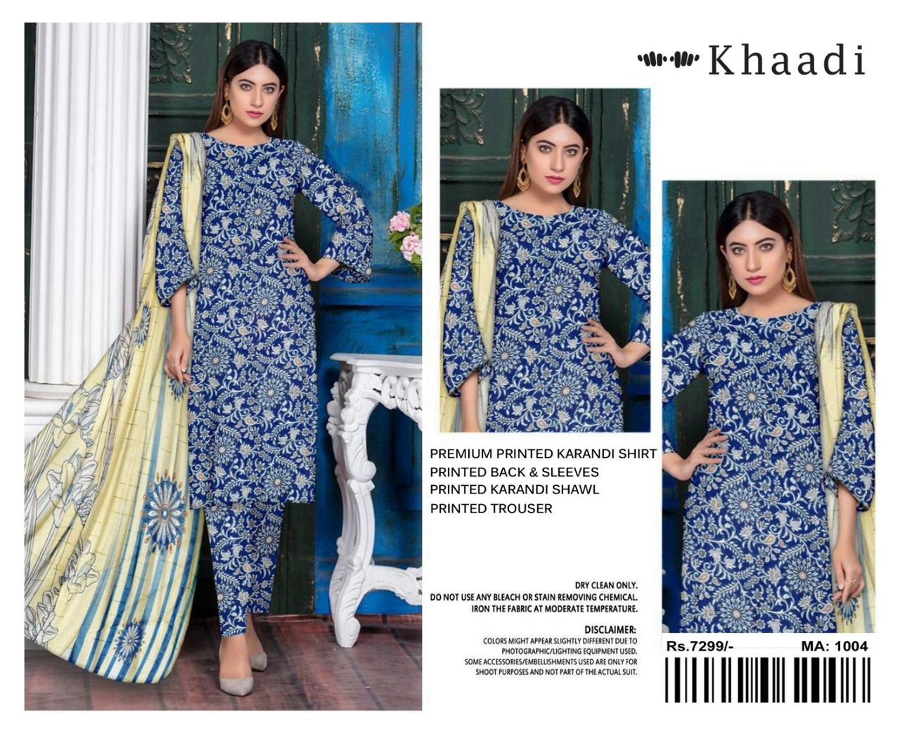 Khaadi Airjet Karandi Linen Digital Print 3PC – Midnight Blue Grace | Premium Winter Collection