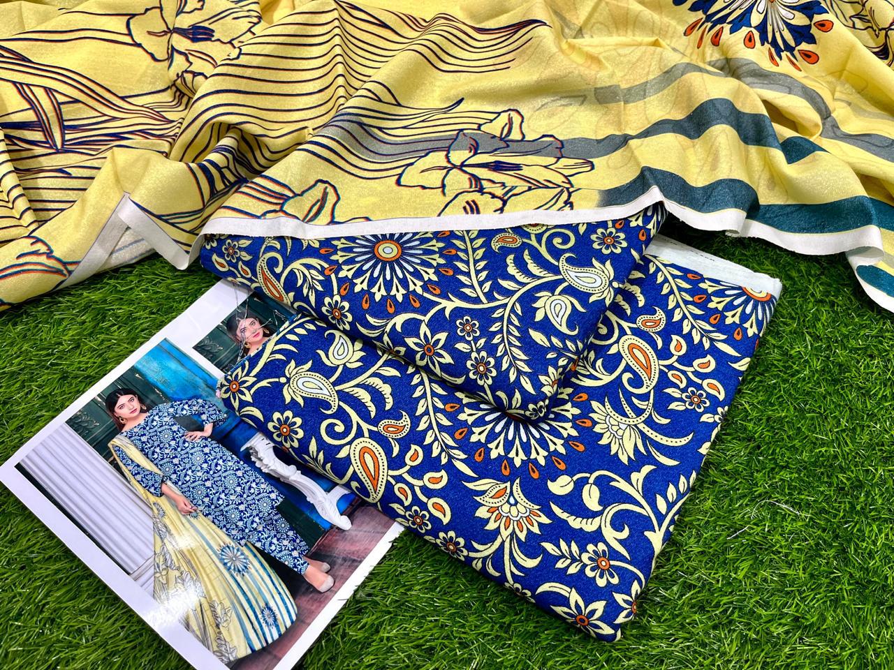 Khaadi Airjet Karandi Linen Digital Print 3PC – Midnight Blue Grace | Premium Winter Collection