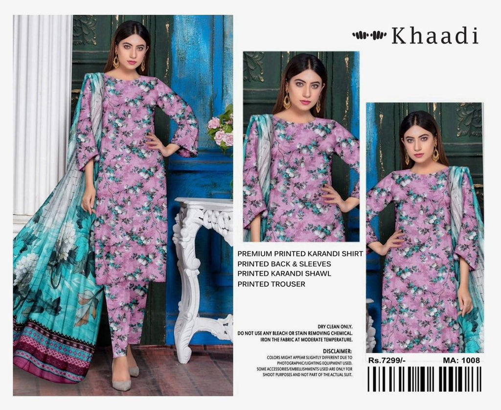 Khaadi Airjet Karandi Linen Digital Print 3PC – Light Purple Serenity | Premium Winter Collection