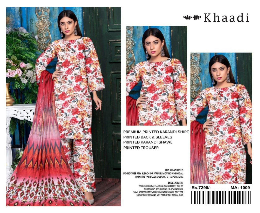 Khaadi Airjet Karandi Linen Digital Print 3PC – Tea Pink Blossom | Premium Winter Collection
