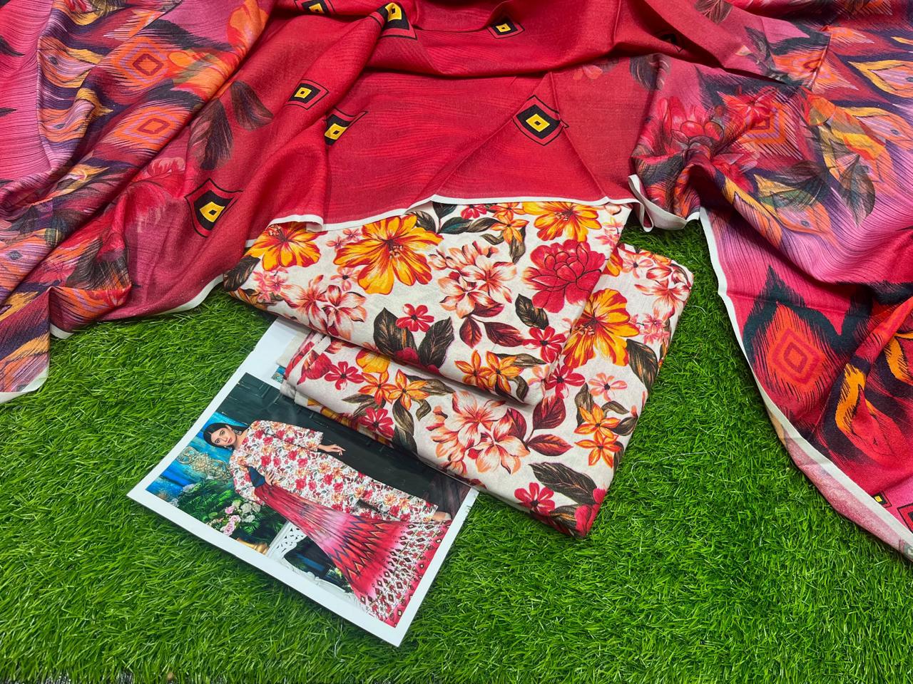 Khaadi Airjet Karandi Linen Digital Print 3PC – Tea Pink Blossom | Premium Winter Collection