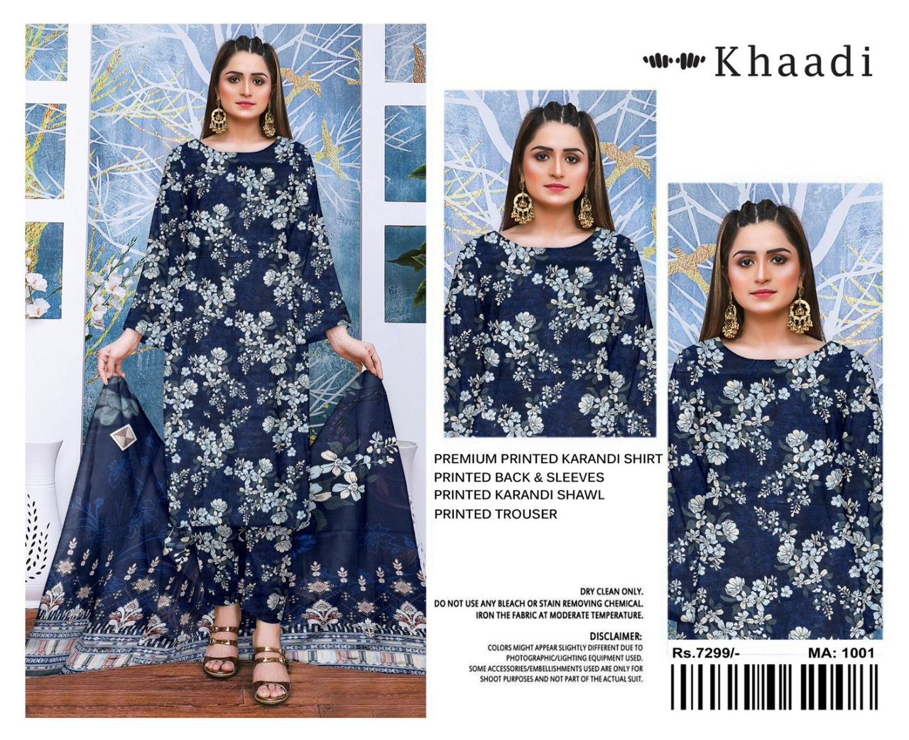 Khaadi Airjet Karandi Linen Digital Print 3PC – Royal Blue Majesty | Premium Winter Collection
