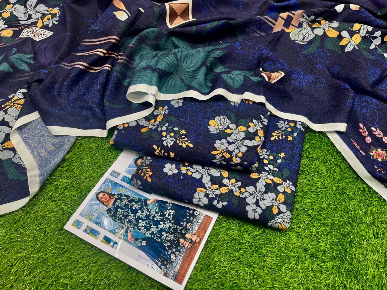Khaadi Airjet Karandi Linen Digital Print 3PC – Royal Blue Majesty | Premium Winter Collection