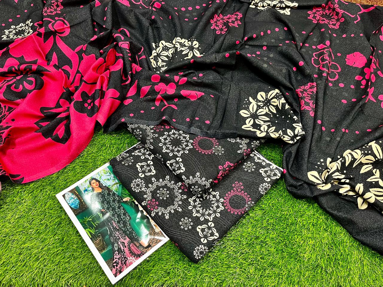 Khaadi Karandi Linen Digital Print 3PC – Purple Floral Elegance | Premium Winter Collection