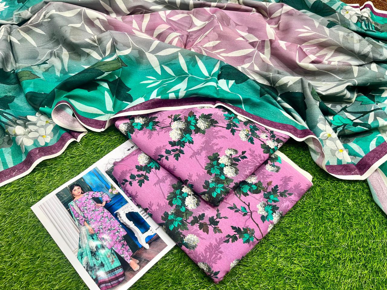 Khaadi Airjet Karandi Linen Digital Print 3PC – Light Purple Serenity | Premium Winter Collection