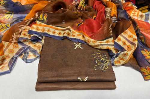- Maria B Brown Luxury Cotton Dress