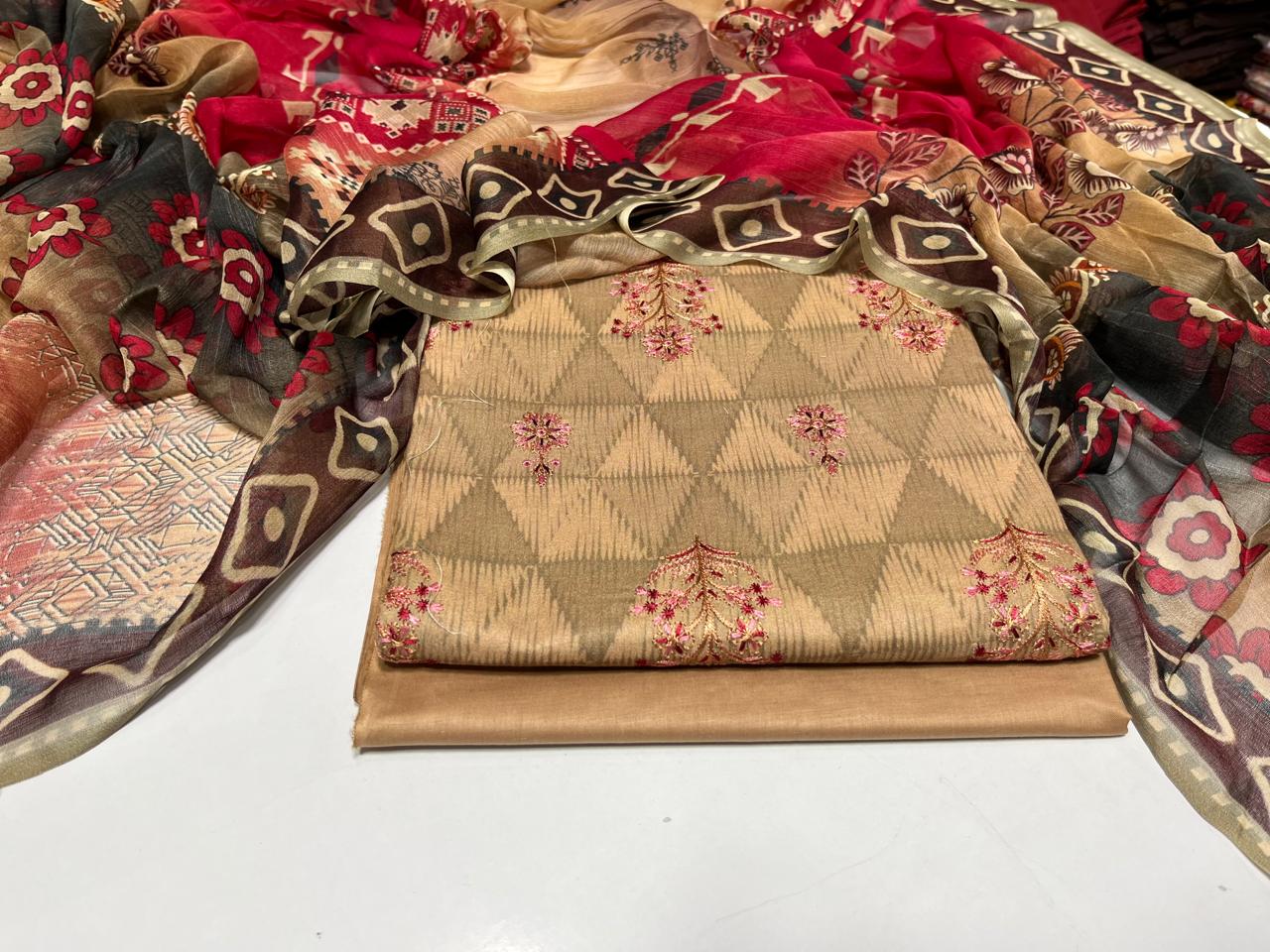 MARIA B Camel 3-Piece Ensemble - Earthy & Elegant