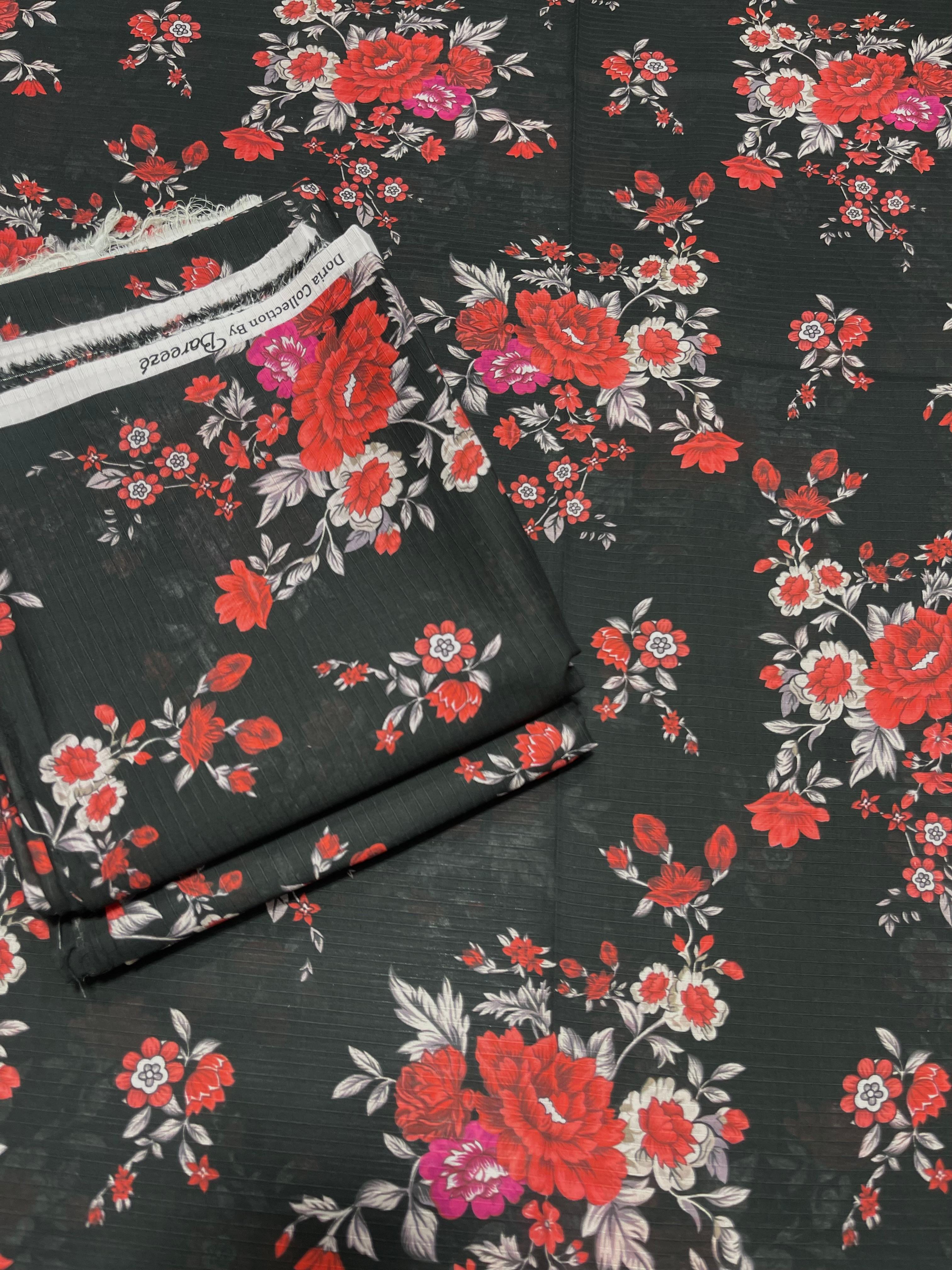 🖤🌺 Chic Bloom – All Over Printed 2PC with Mehron Flowers & Black Base 🖤🌺
