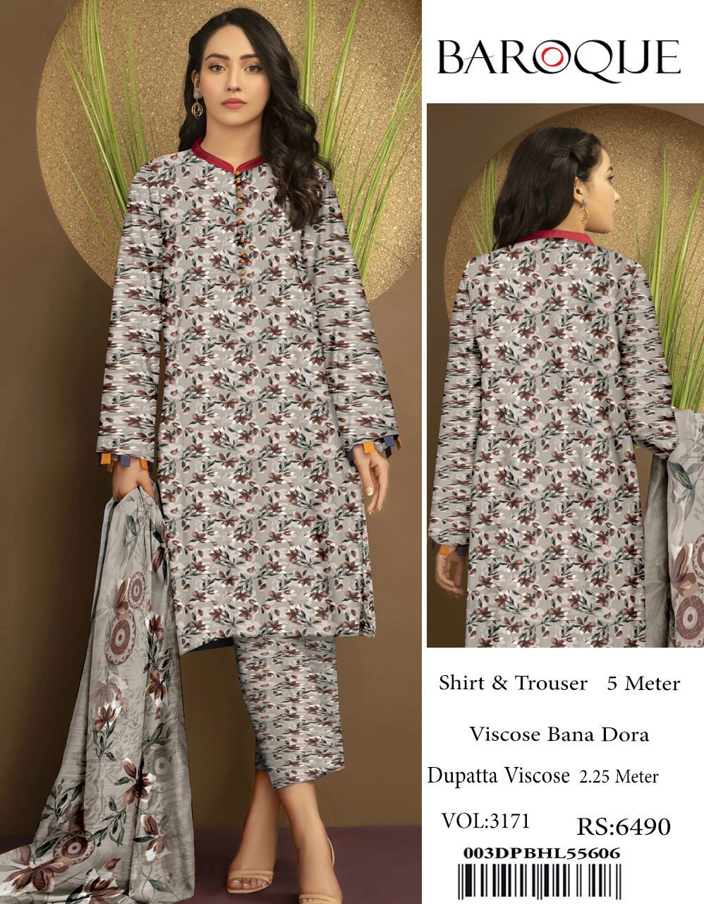 Baroque Winter Collection – Light Grey Grace (3PC Viscose Suit)  ✨ Original Baroque Brand | ❄️ Winter Sale – 30% OFF + Free Delivery ❄️