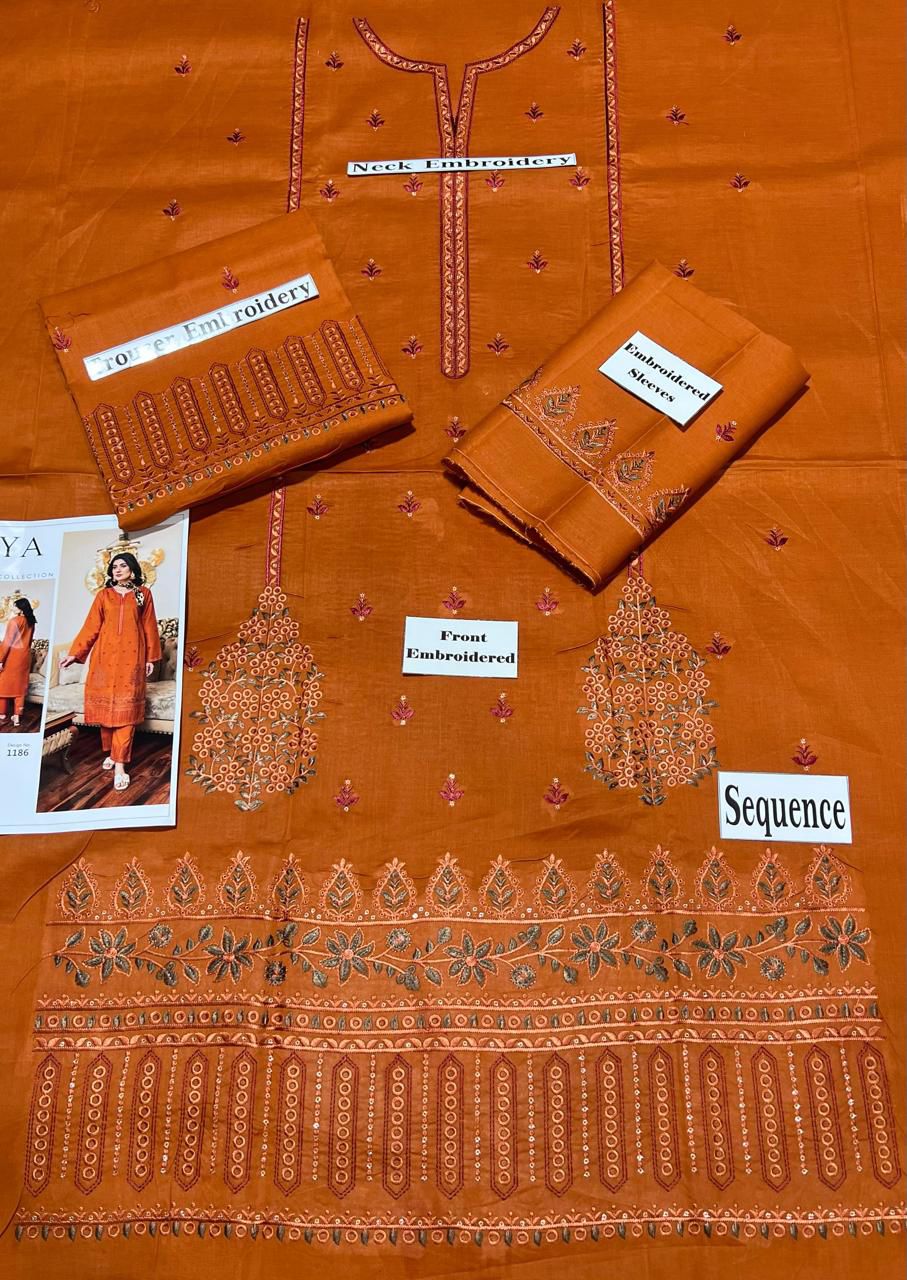 SAYA Summer Collection 2025 | Orange 2PC Heavy Embroidered Suit | Vol.02 – Maleeha Arts (Free Delivery)