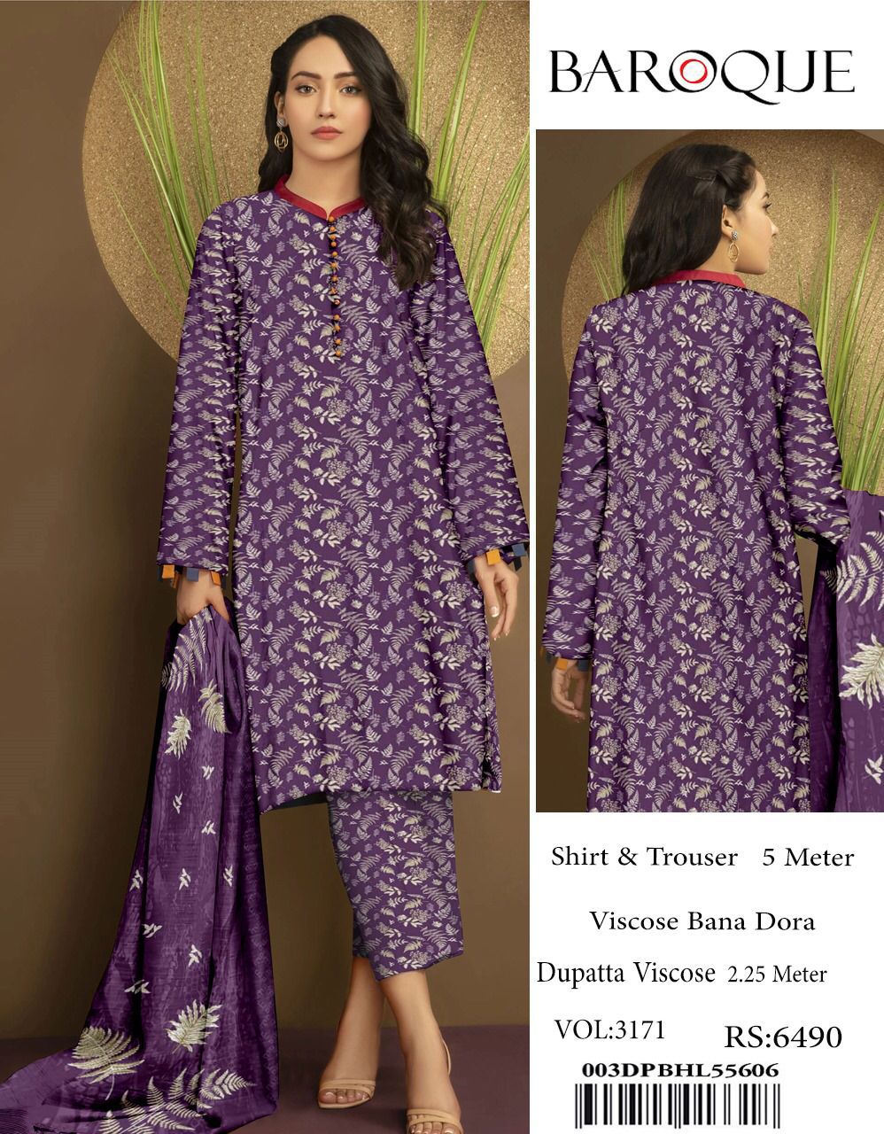 Baroque Winter Collection – Royal Purple Elegance (3PC Viscose Suit)  ✨ Original Baroque Brand | ❄️ Winter Sale – 30% OFF + Free Delivery ❄️