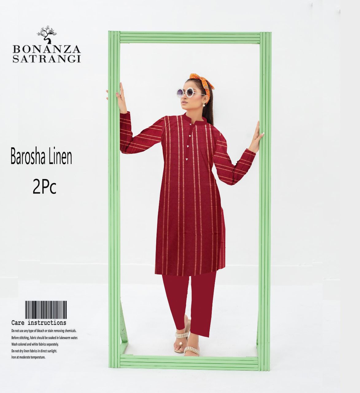 Bonanza Satrangi Barosha Linen 2PC – Red Elegance | Original Brand | Free Delivery