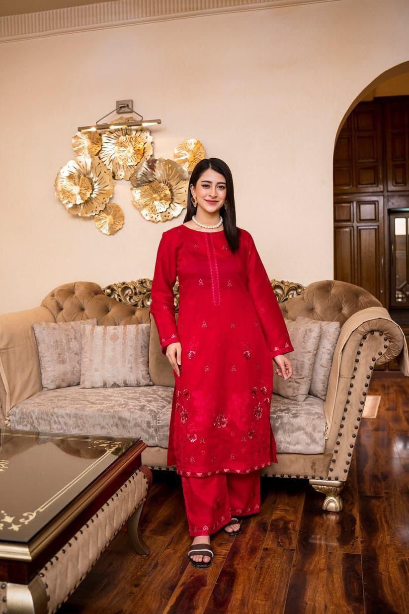 SAYA Summer Collection 2025 | Shocking Pink 2PC Heavy Embroidered Suit | Vol.02 – Maleeha Arts (Free Delivery)