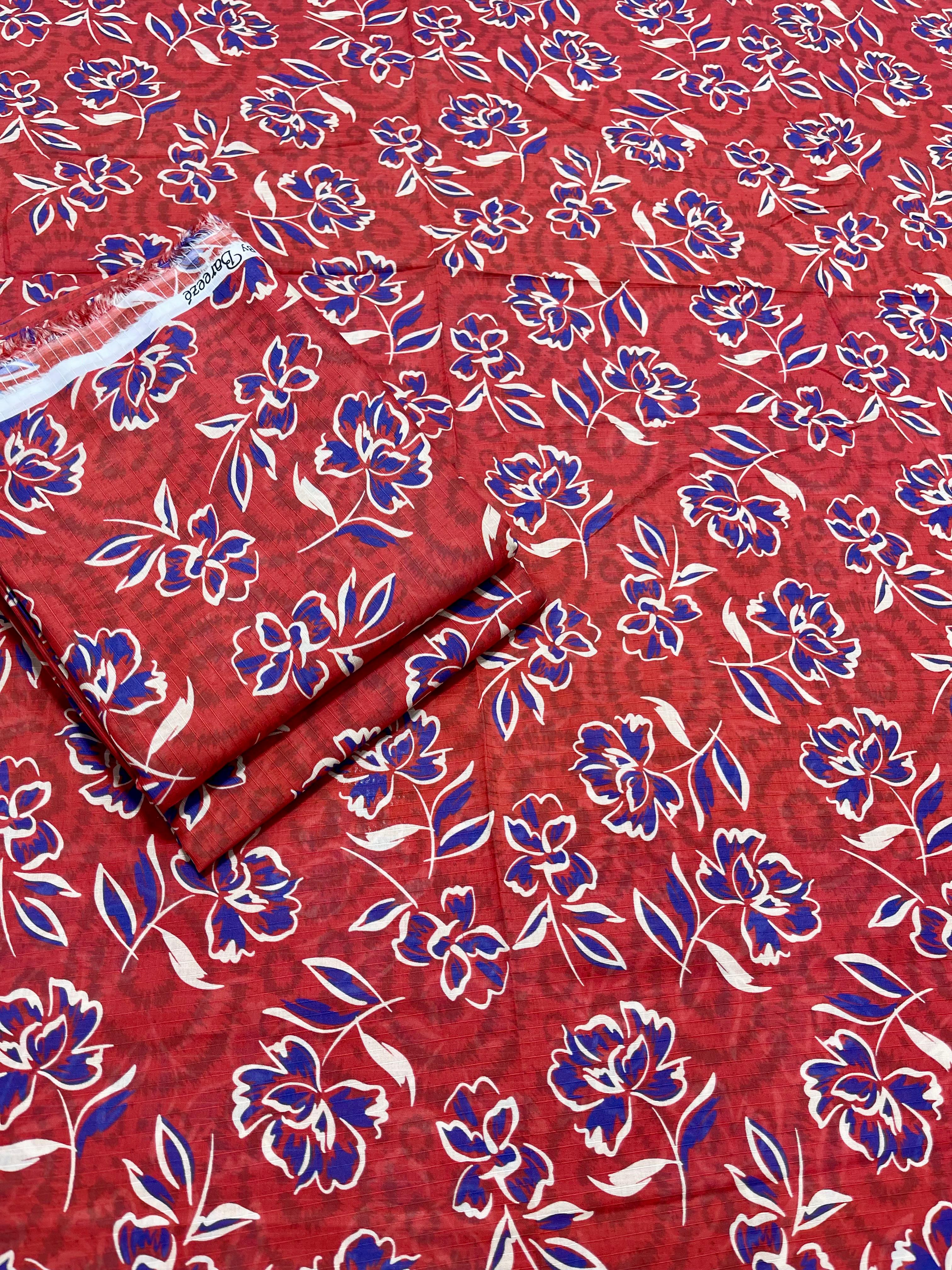 🌺 Floral Charm – All Over Printed 2PC with Red & Blue Flowers 🌺