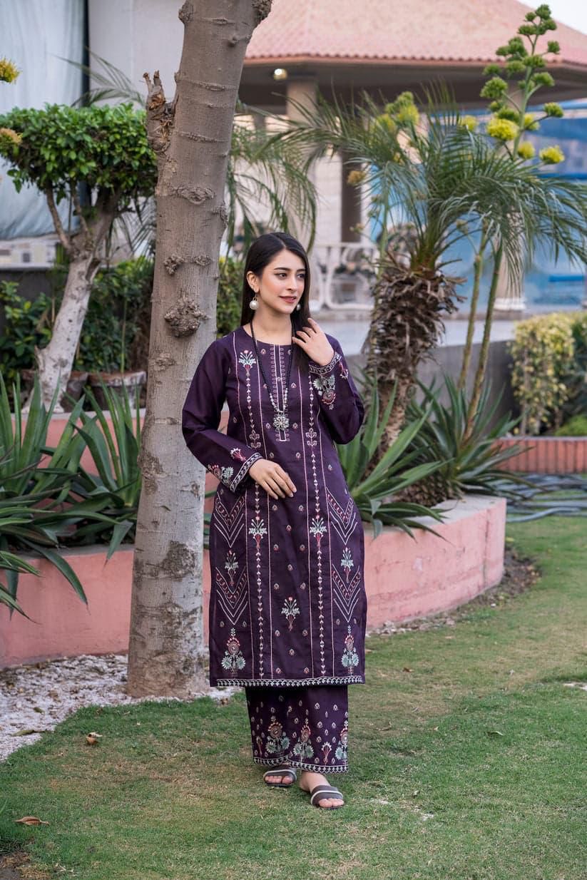 SAYA Summer Collection 2025 | Purple 2PC Heavy Embroidered Suit | Vol.02 – Maleeha Arts (Free Delivery)