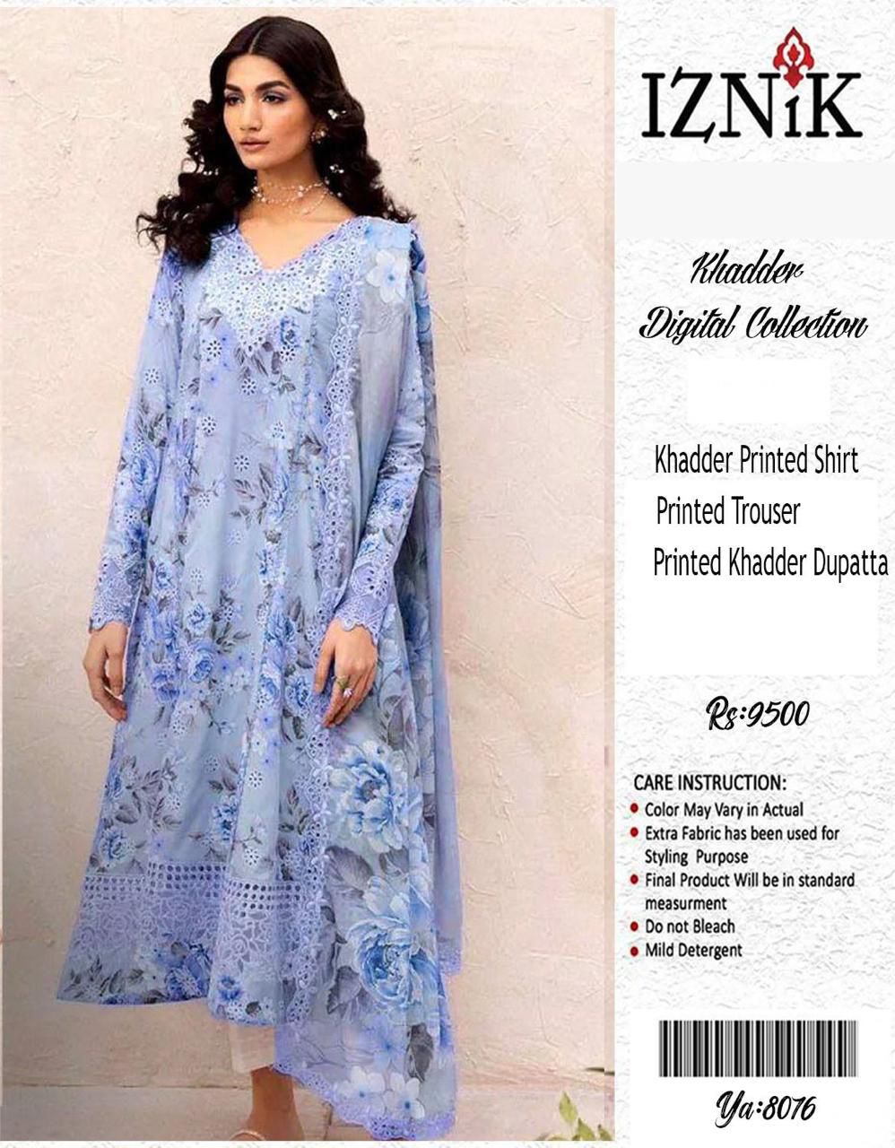 🩵 Maria B | Iznik | Baroque | Aneelasss – Premium Sea Blue Khaddar 3PC 🩵  Digital Printed Shirt | Trouser | Shawl | 🚚 Free Delivery