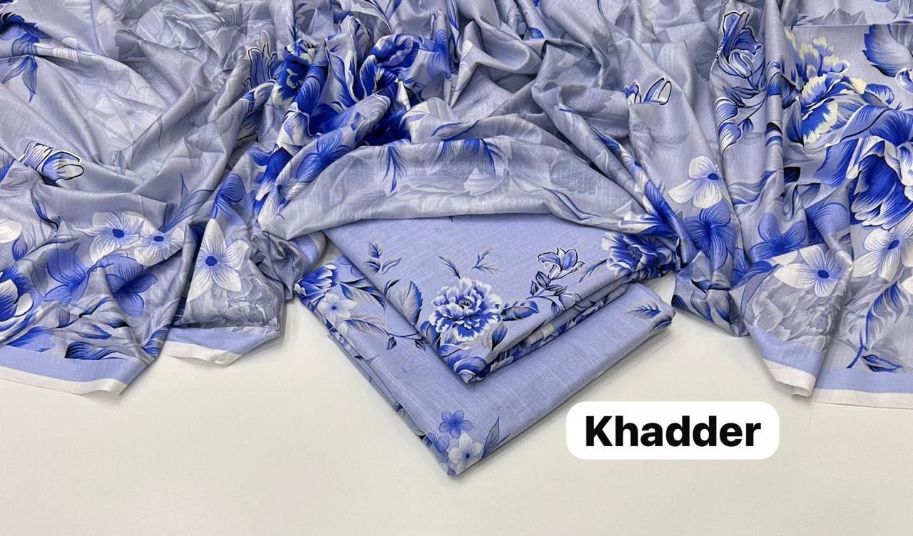 🩵 Maria B | Iznik | Baroque | Aneelasss – Premium Sea Blue Khaddar 3PC 🩵  Digital Printed Shirt | Trouser | Shawl | 🚚 Free Delivery