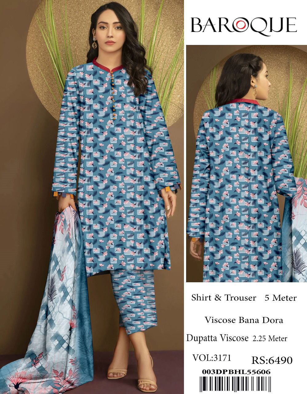Baroque Winter Collection – Sky Blue Charm (3PC Viscose Suit)  ✨ Original Baroque Brand | ❄️ Winter Sale – 30% OFF + Free Delivery ❄️