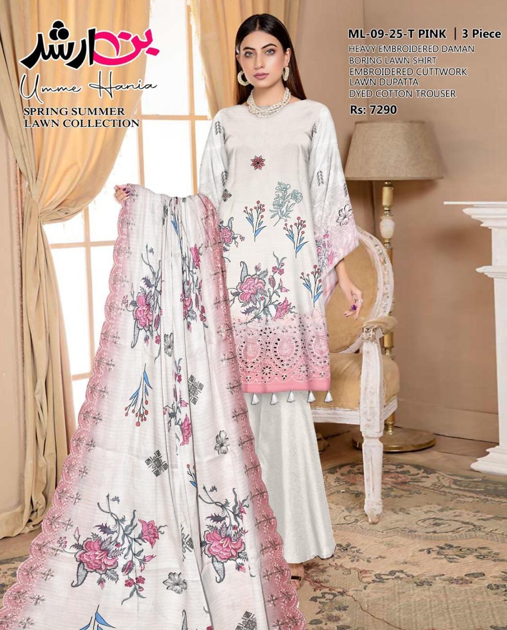 🌷 BIN ARSHAD TEA PINK – Dreamy 3PC Embroidered Lawn Suit with Elegant Dupatta