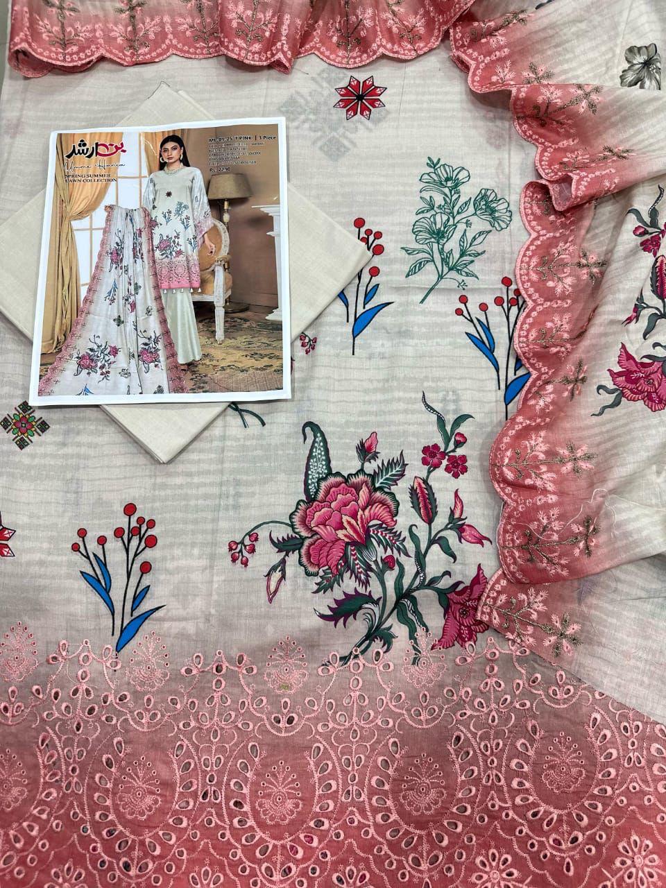 🌷 BIN ARSHAD TEA PINK – Dreamy 3PC Embroidered Lawn Suit with Elegant Dupatta