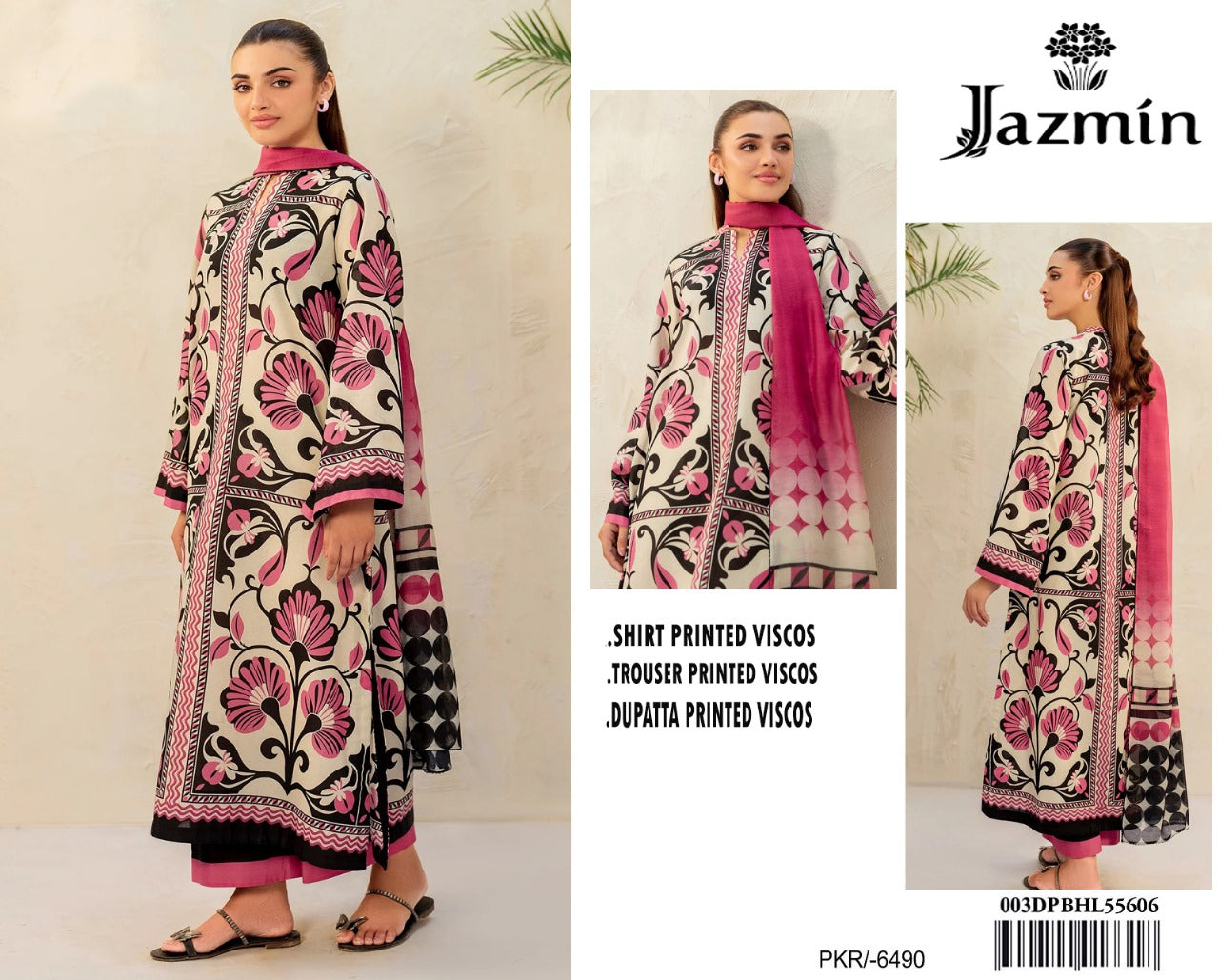Jazmin Original – Tea Pink Premium Viscose 3PC Suit | Winter Collection ❄️