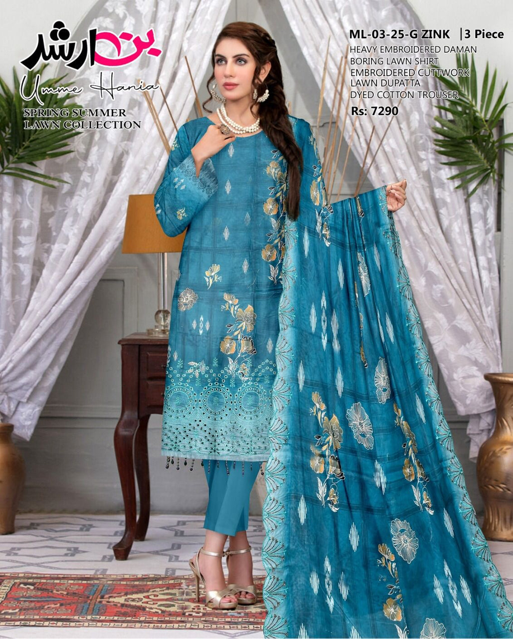 ⚡ BIN ARSHAD ZINC – Modern Chic 3PC Embroidered Lawn Suit with Statement Dupatta