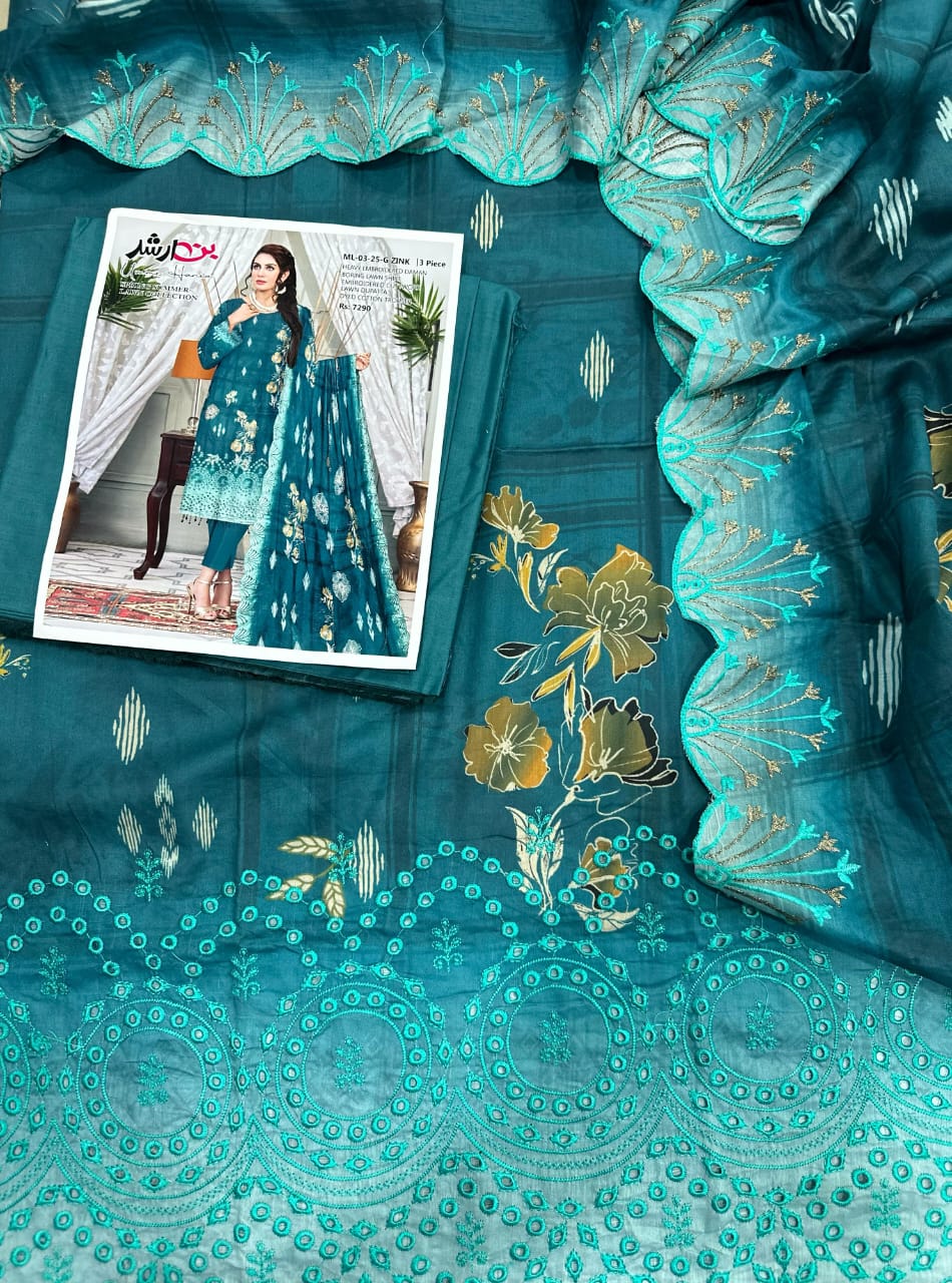 ⚡ BIN ARSHAD ZINC – Modern Chic 3PC Embroidered Lawn Suit with Statement Dupatta