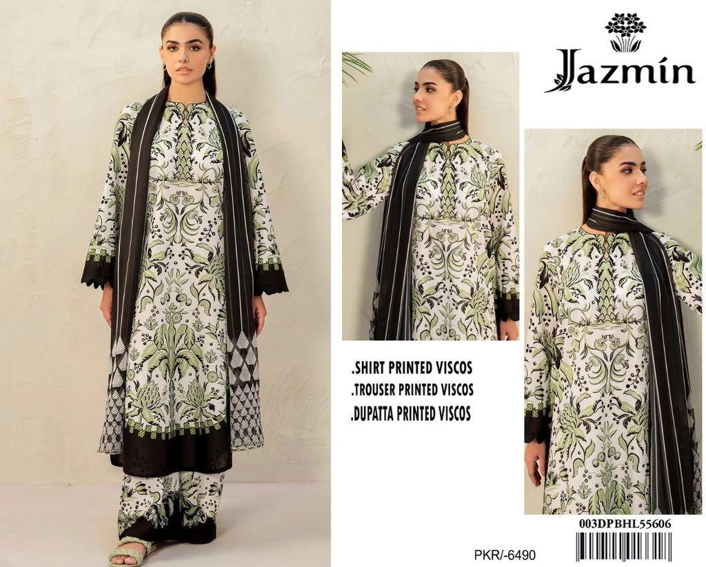 Jazmin Original – Parrot Green Premium Viscose 3PC Suit | Winter Collection ❄️