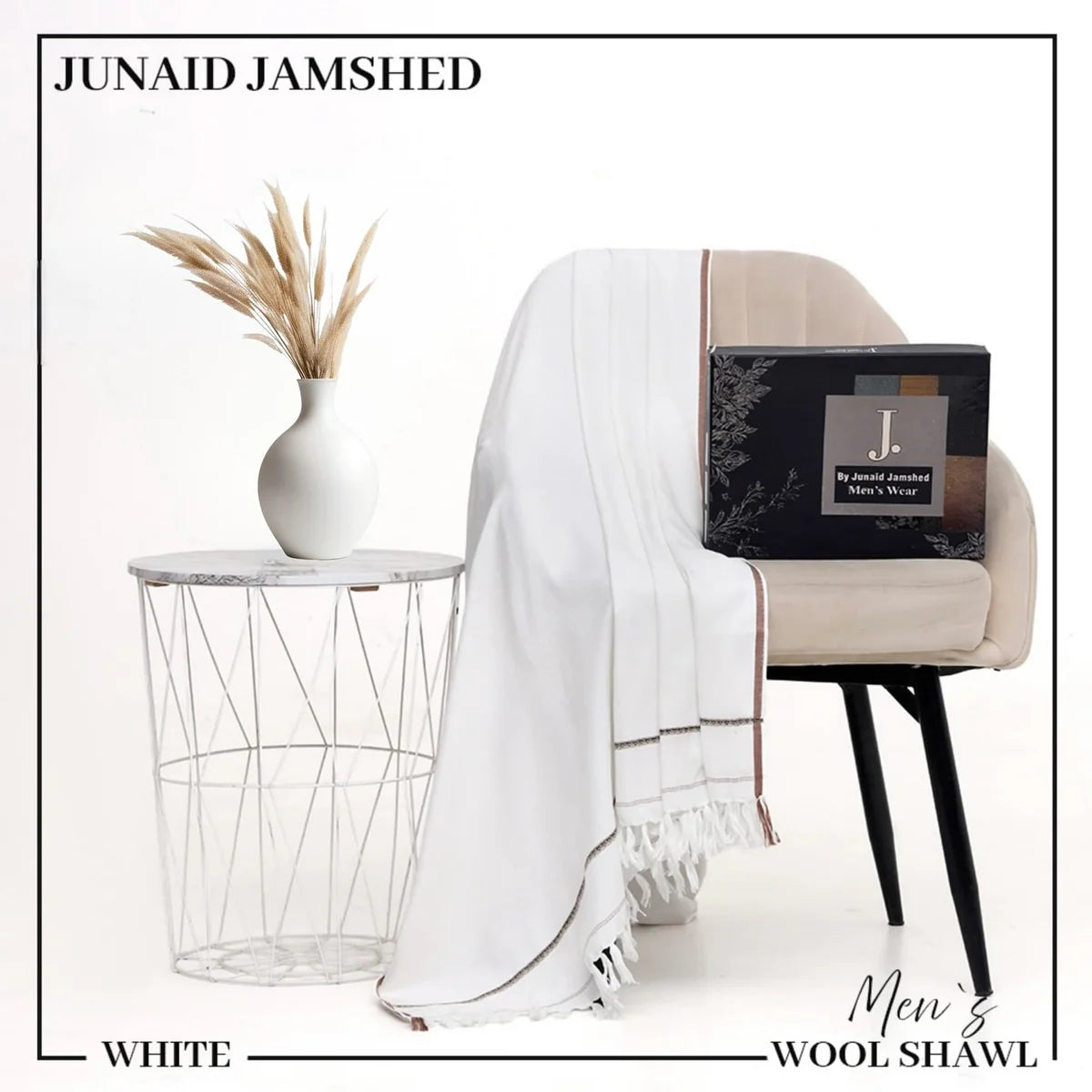 Title:  J. Premium Winter Shawl for Men – Classic White Color