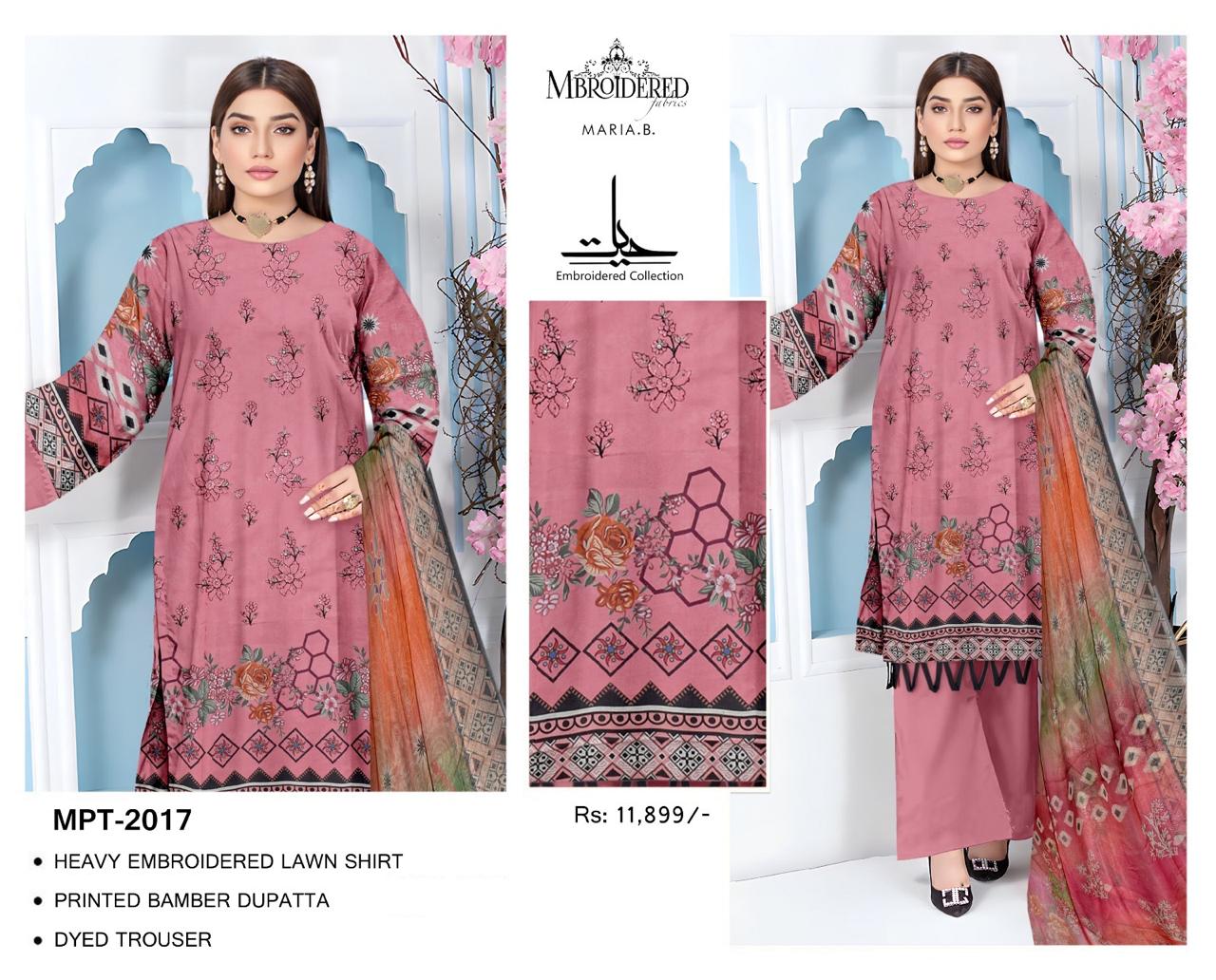 Maria B – Original Baby Pink 3PC Embroidered Suit with Bamber Dupatta