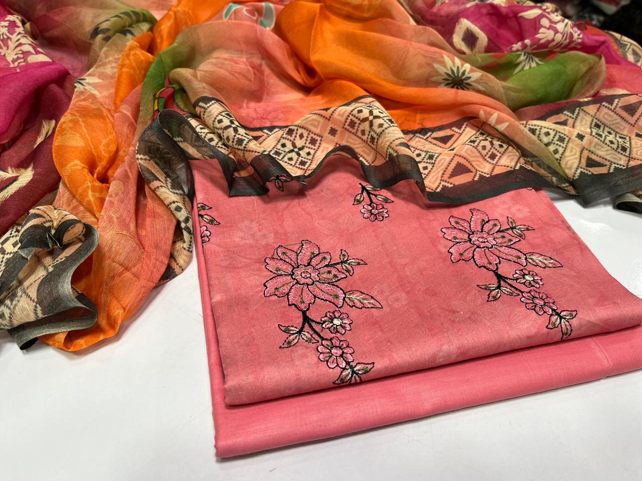 Maria B – Original Baby Pink 3PC Embroidered Suit with Bamber Dupatta