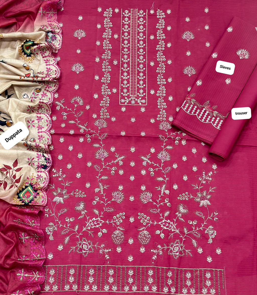 NUREH NAZAR – Original Arshi Pink 3PC Embroidered Suit