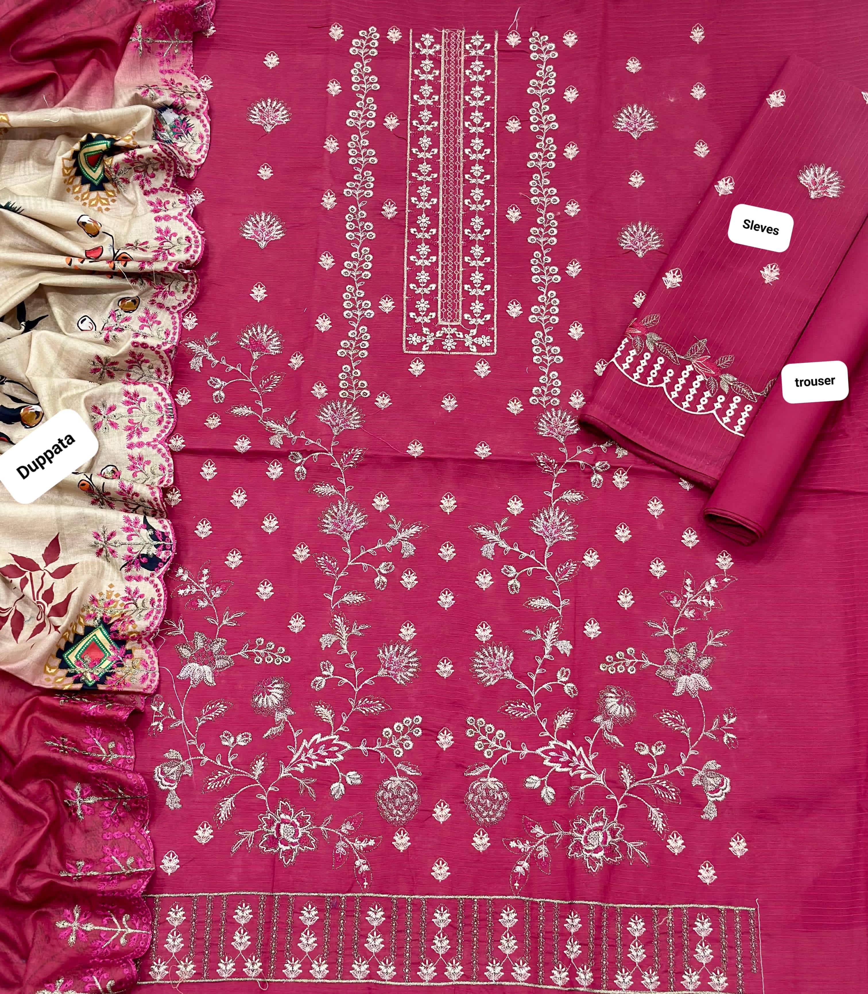 NUREH NAZAR – Original Arshi Pink 3PC Embroidered Suit