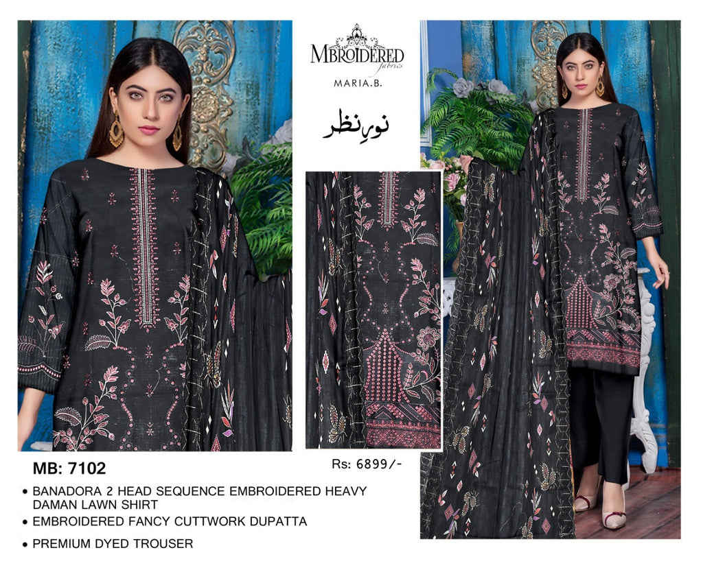 NUREH NAZAR – Original Black 3PC Embroidered Suit