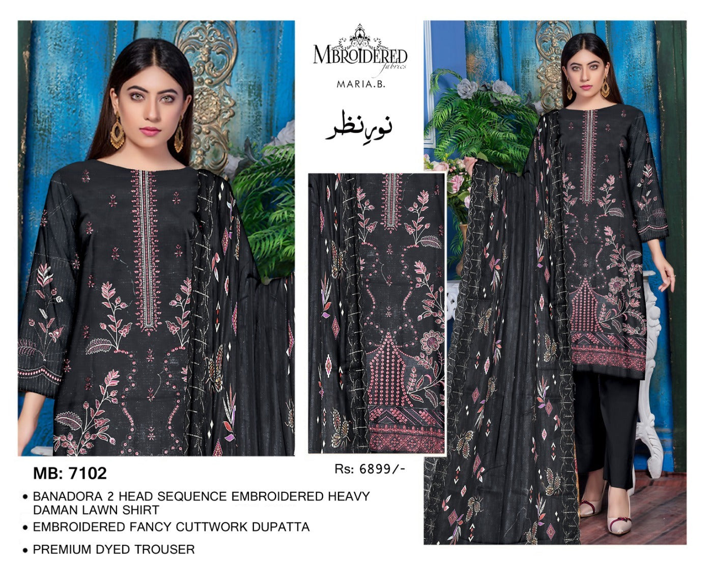 NUREH NAZAR – Original Black 3PC Embroidered Suit