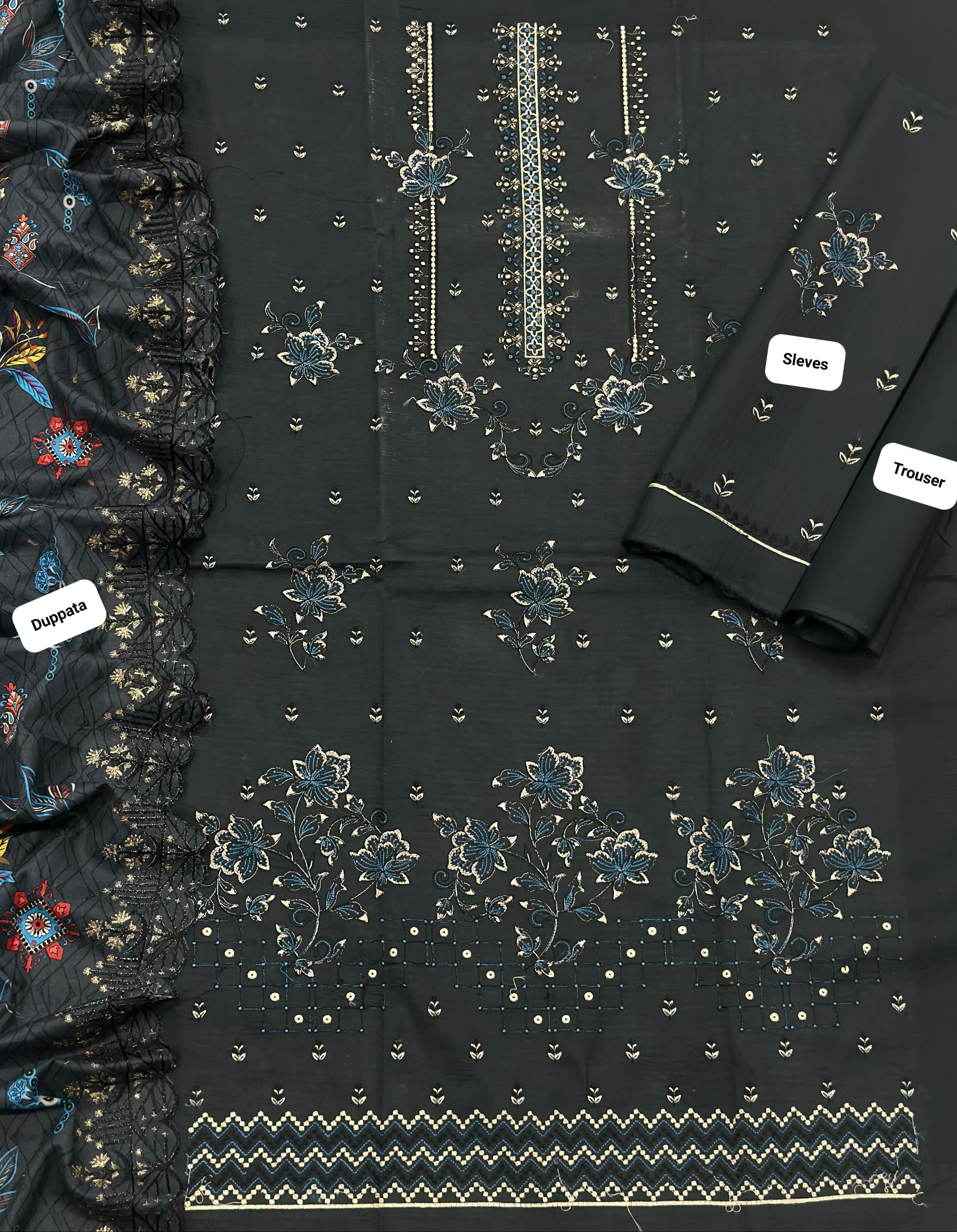 NUREH NAZAR – Original Black 3PC Embroidered Suit