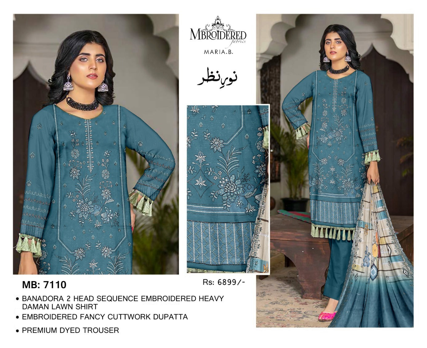 NUREH NAZAR – Original Zangali Color 3PC Embroidered Suit
